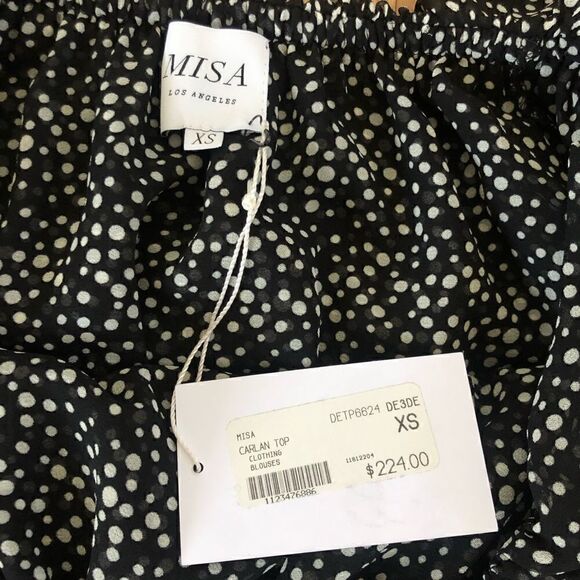 NWT MISA Los Angeles Carlan Top in Black Polka Dot - Picture 9 of 11